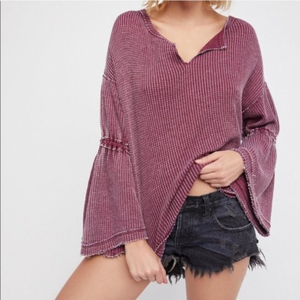 We The Free People Dahlia Bell Sleeve Top in Washed Mauve - Size XS
